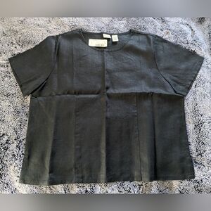 Linen shirt, black, cap sleeves, boxy, L.L.Bean.